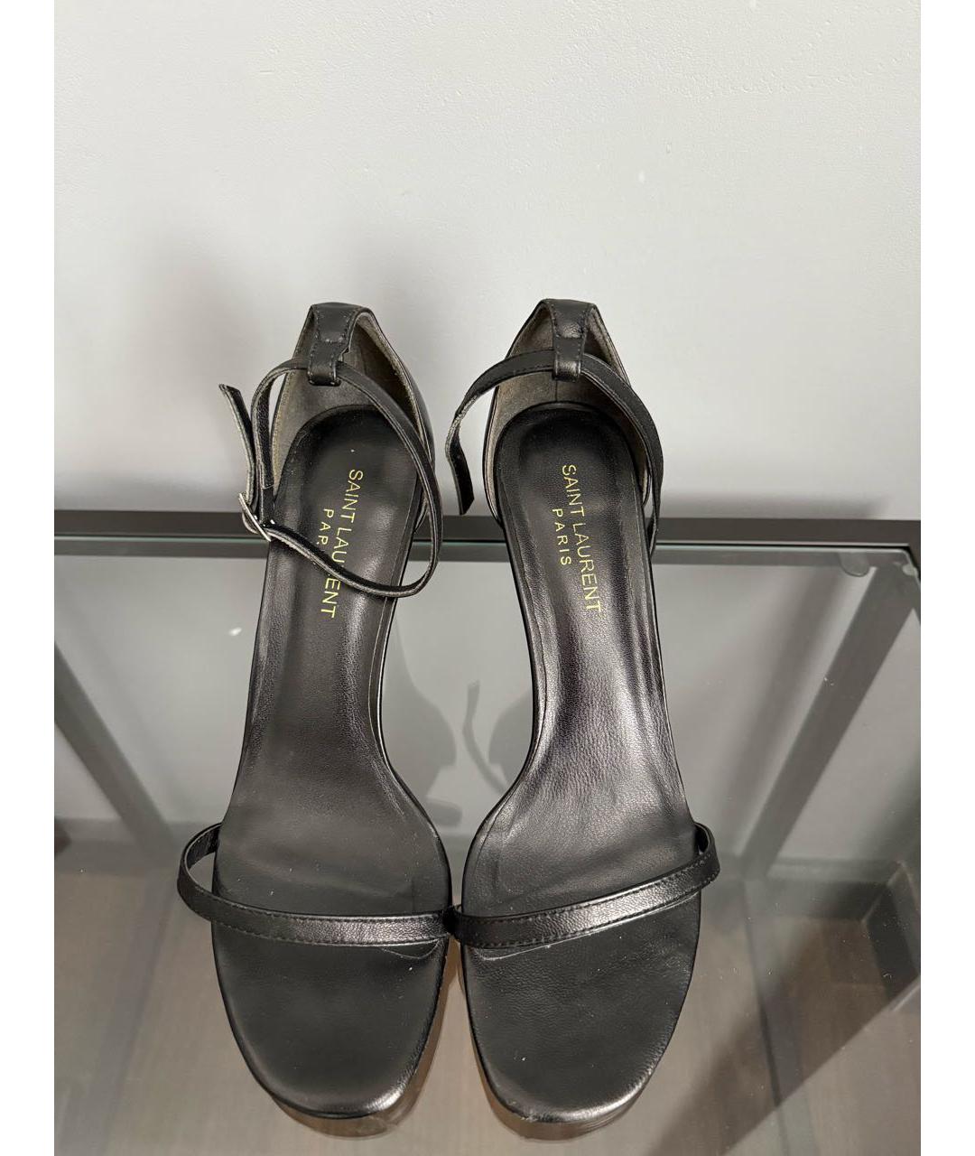 SAINT LAURENT Черные кожаные босоножки, фото 2
