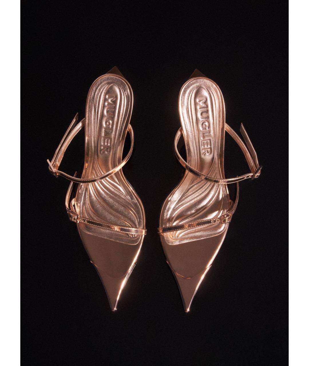 MUGLER Золотые кожаные мюли, фото 4