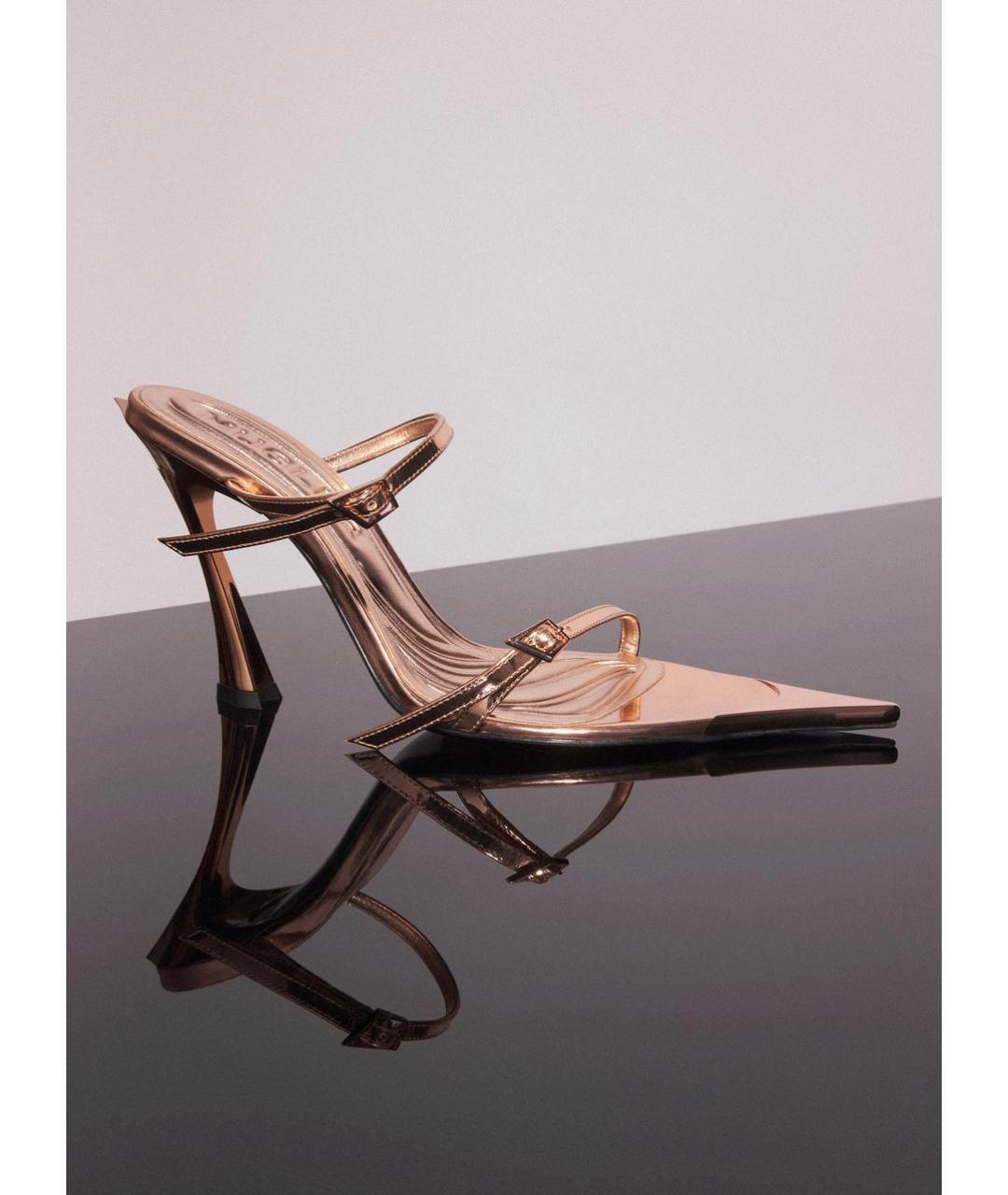 MUGLER Золотые кожаные мюли, фото 2