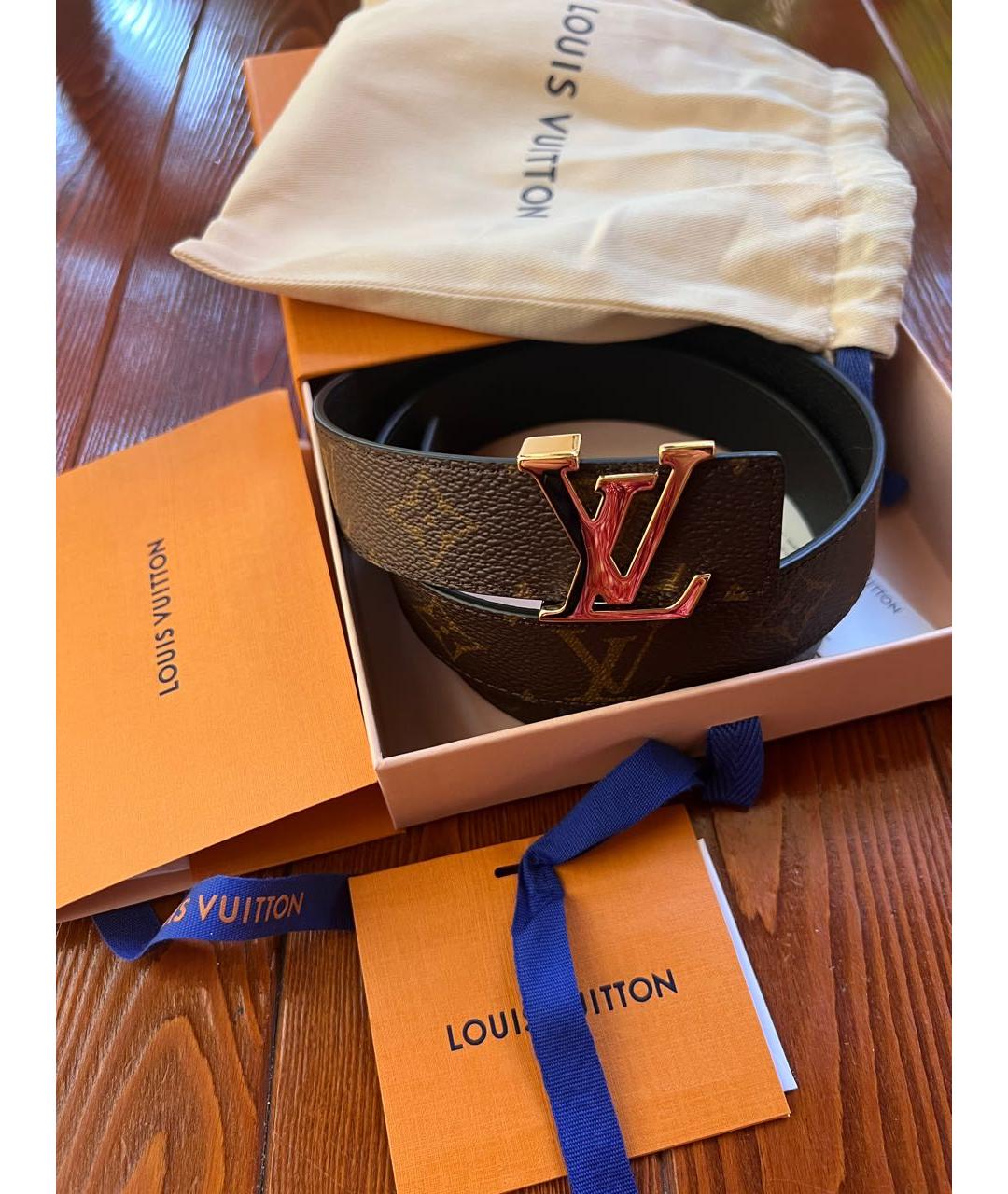LOUIS VUITTON Коричневый кожаный ремень, фото 3
