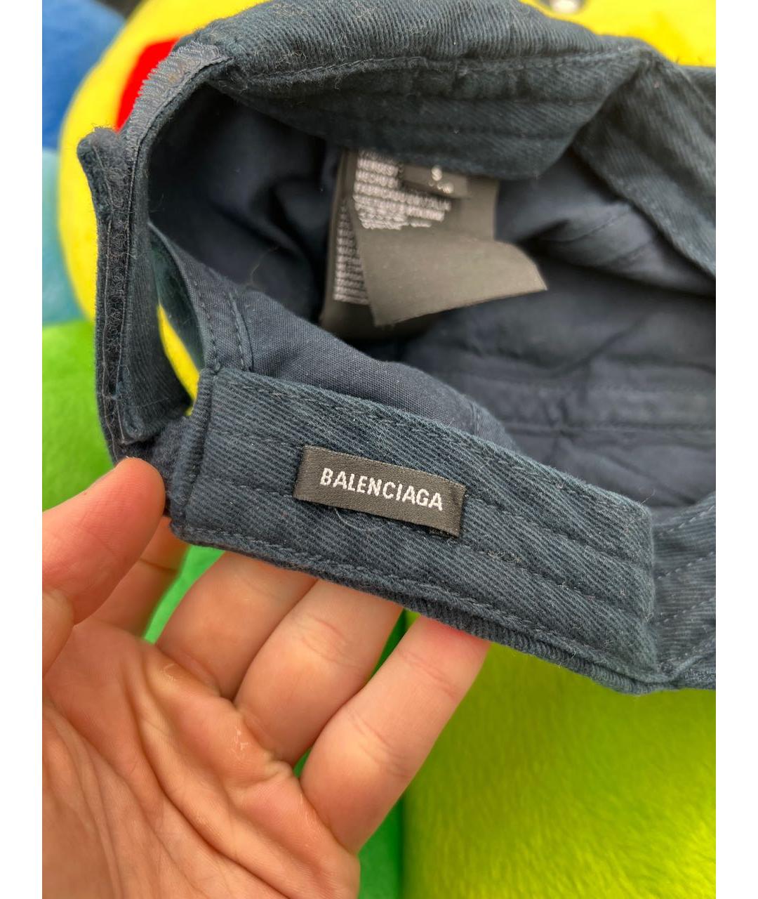 BALENCIAGA Темно-синяя бархатная кепка/бейсболка, фото 4