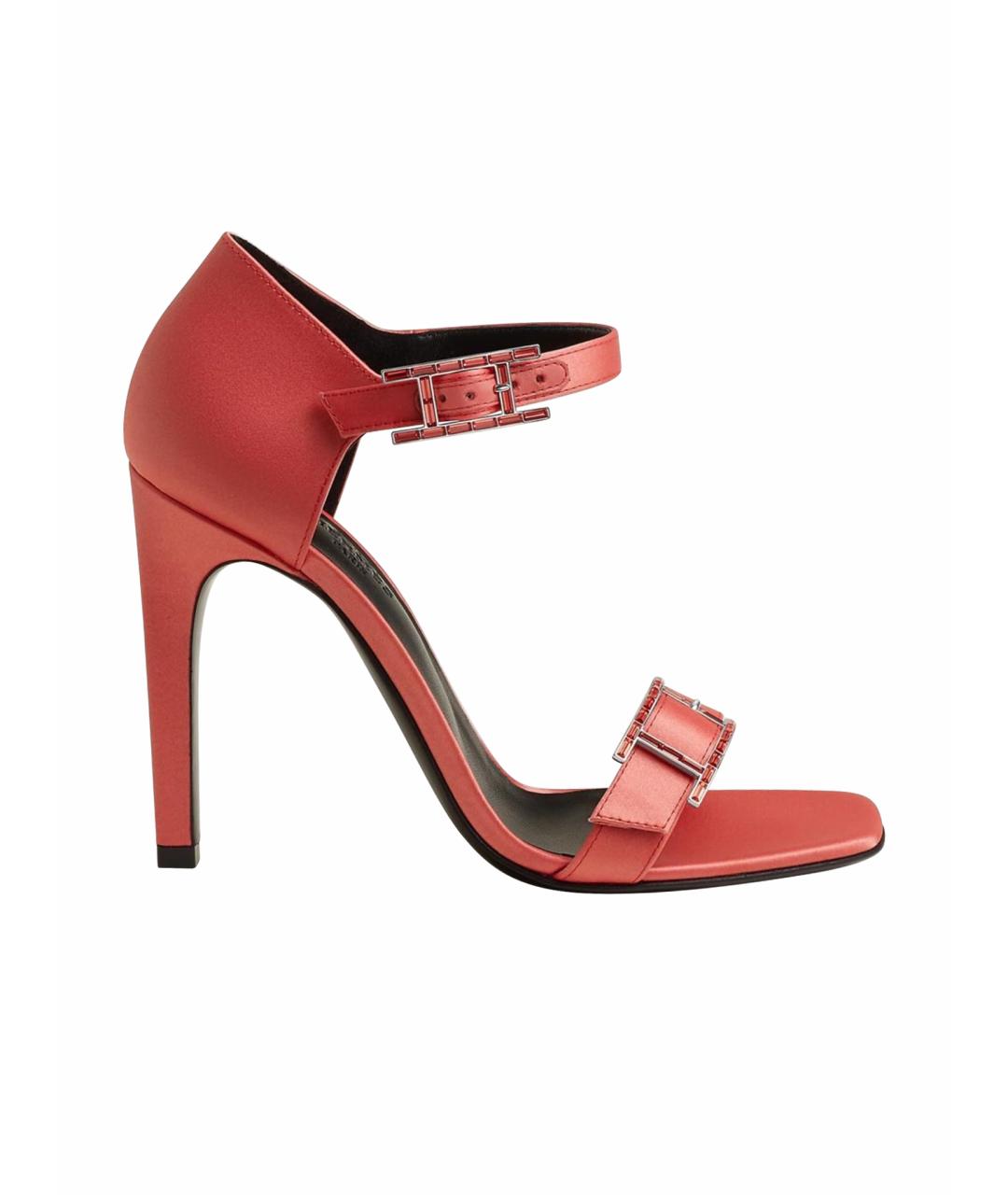HERMES Коралловые текстильные босоножки, фото 1