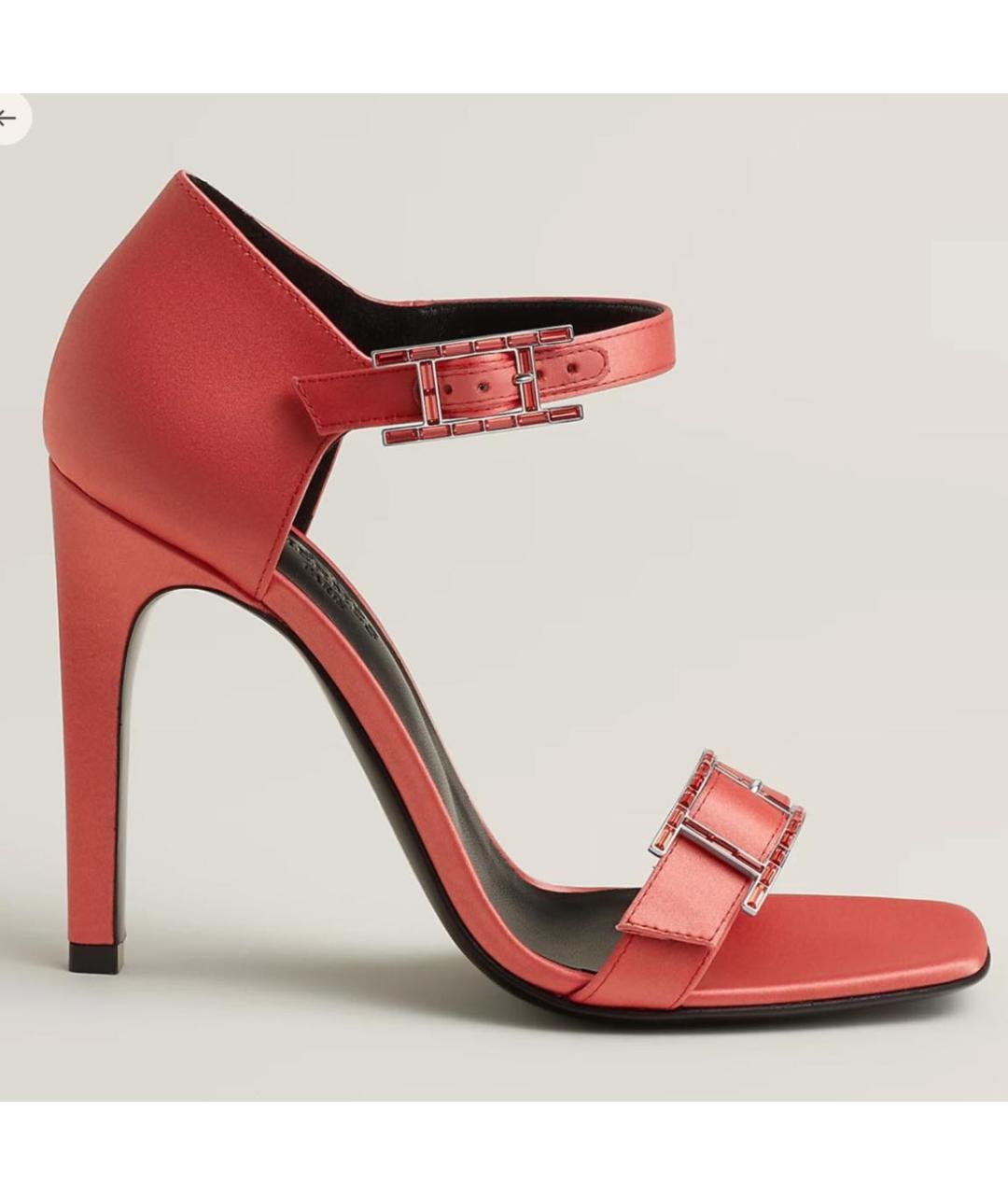 HERMES Коралловые текстильные босоножки, фото 4
