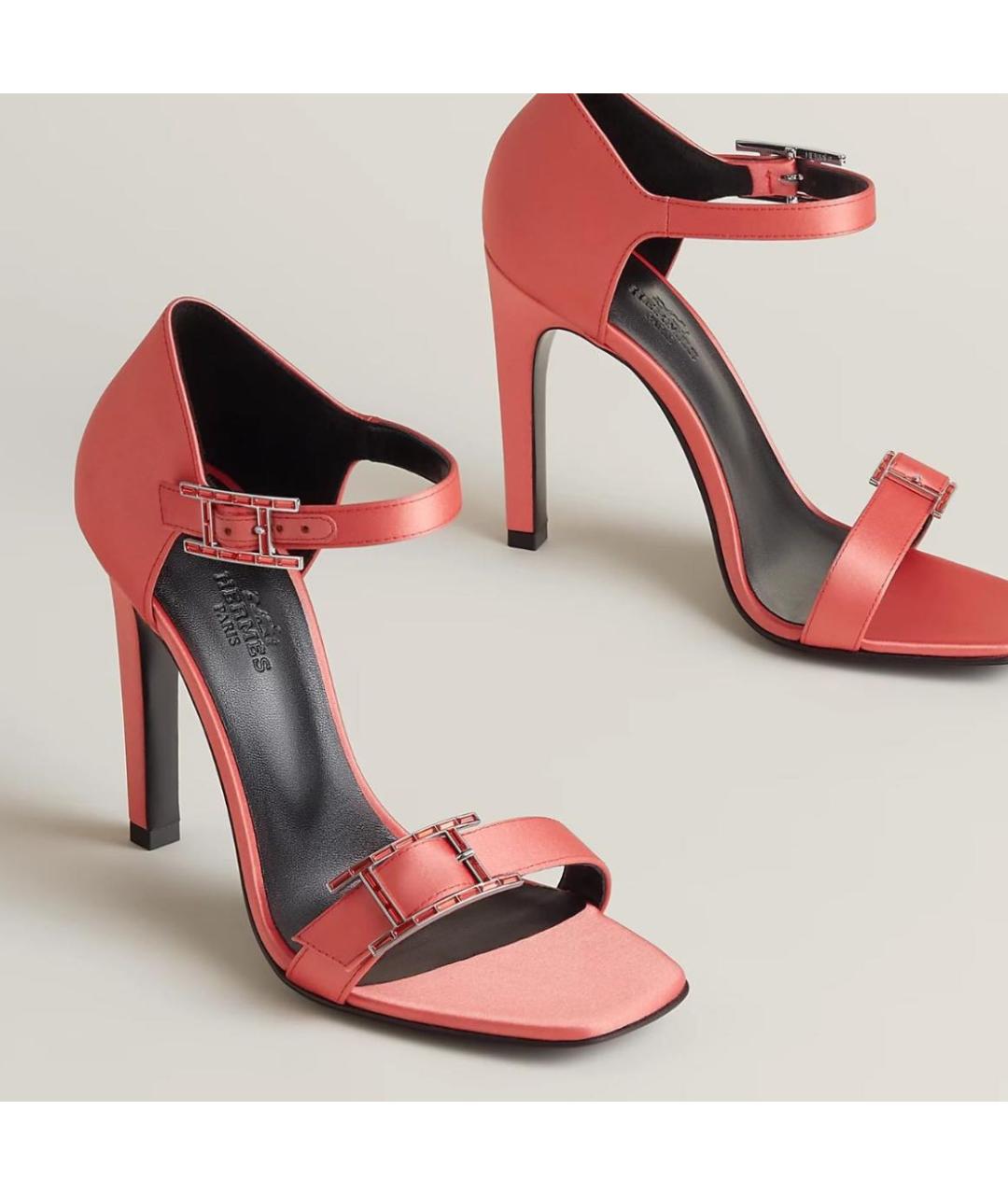 HERMES Коралловые текстильные босоножки, фото 2
