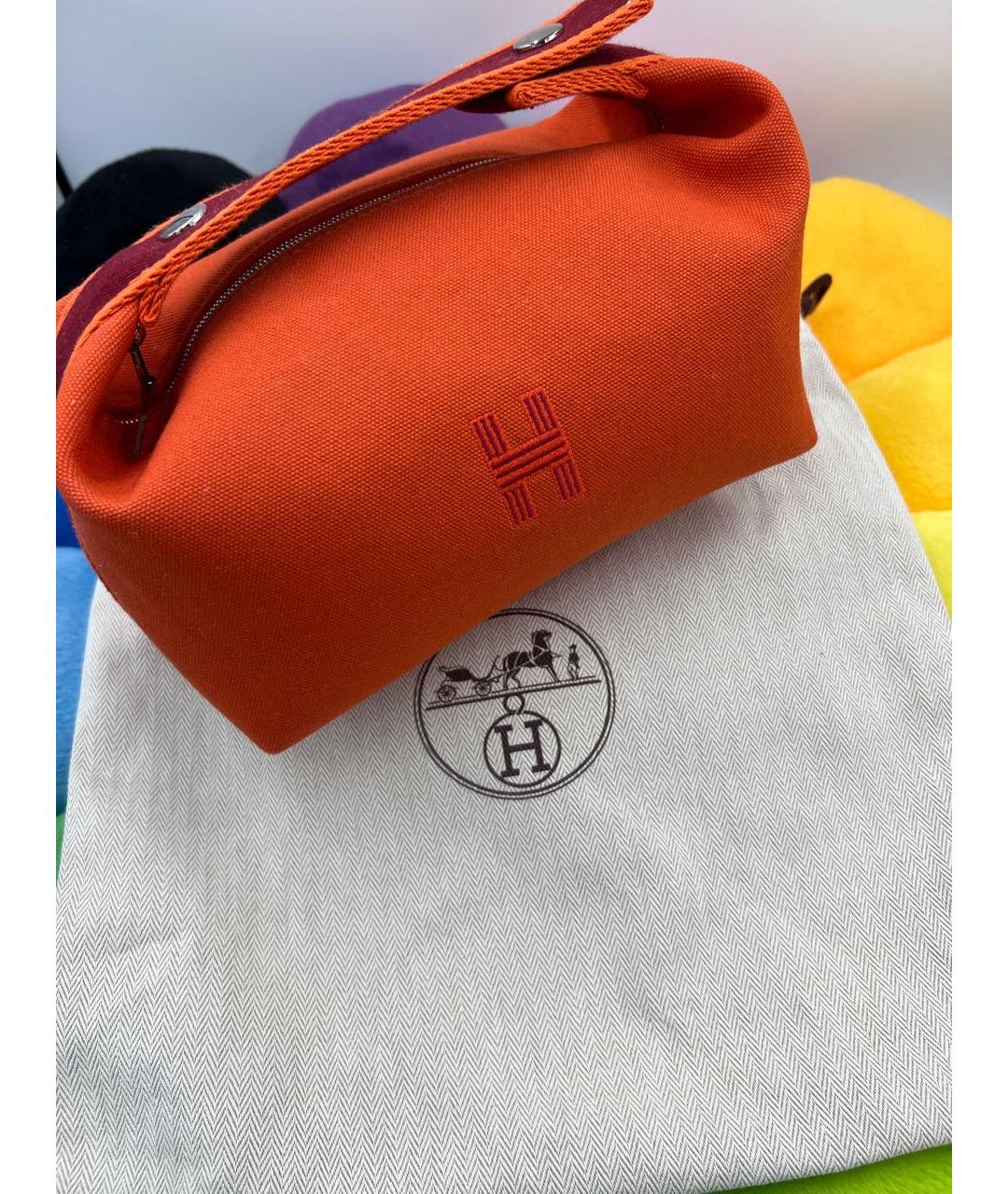 HERMES Оранжевая хлопковая косметичка, фото 3