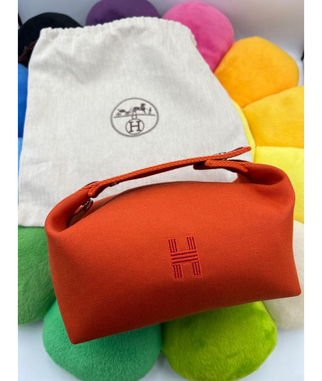HERMES Оранжевая хлопковая косметичка, фото 2