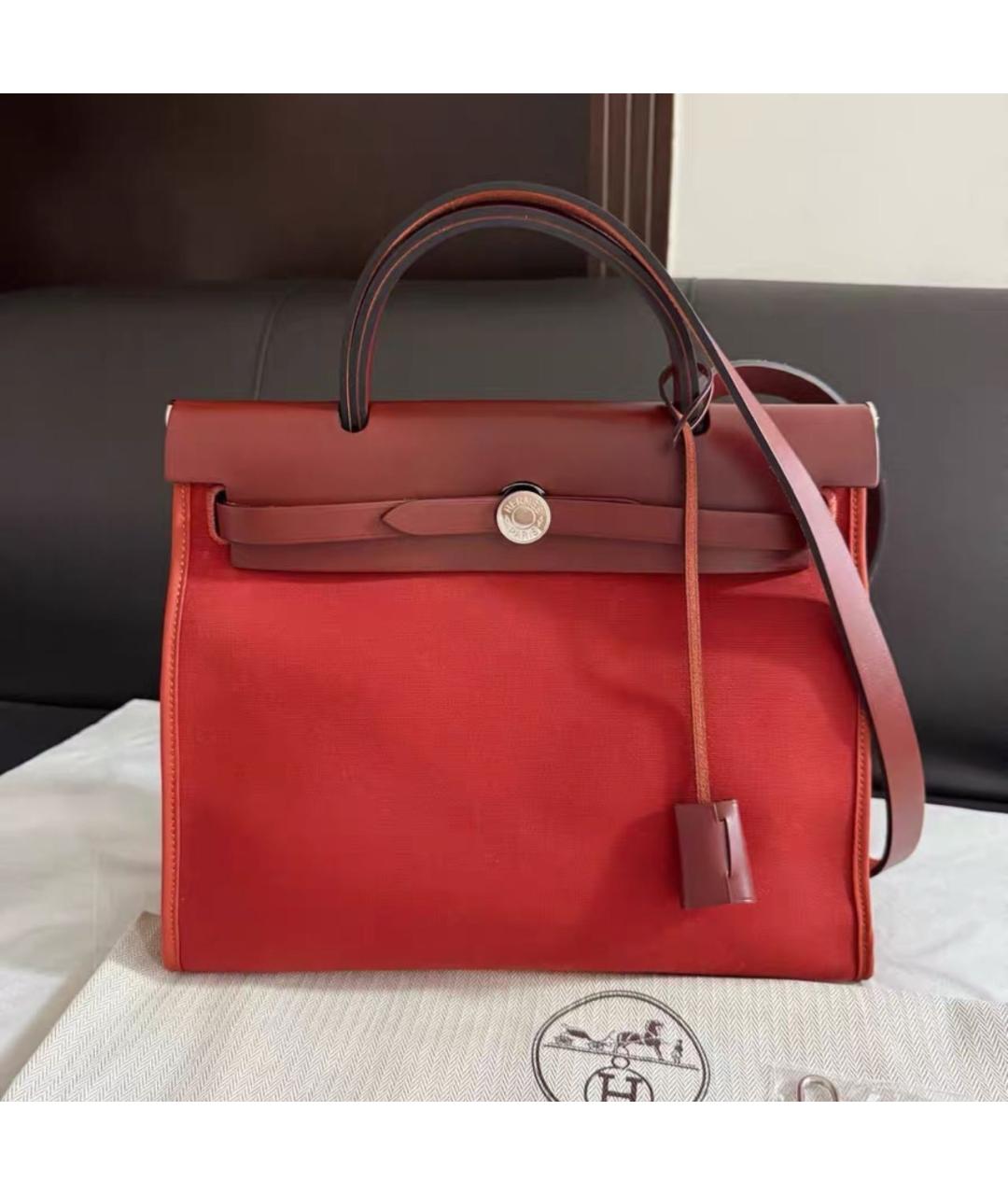 HERMES Бордовая кожаная сумка с короткими ручками, фото 8
