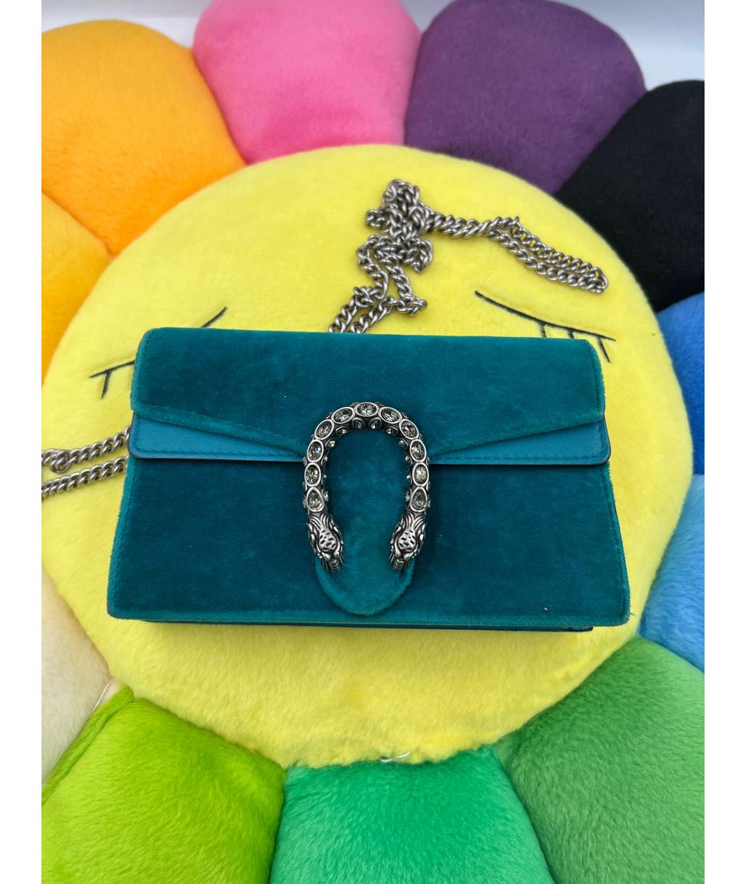 GUCCI Бирюзовая бархатная сумка через плечо, фото 2