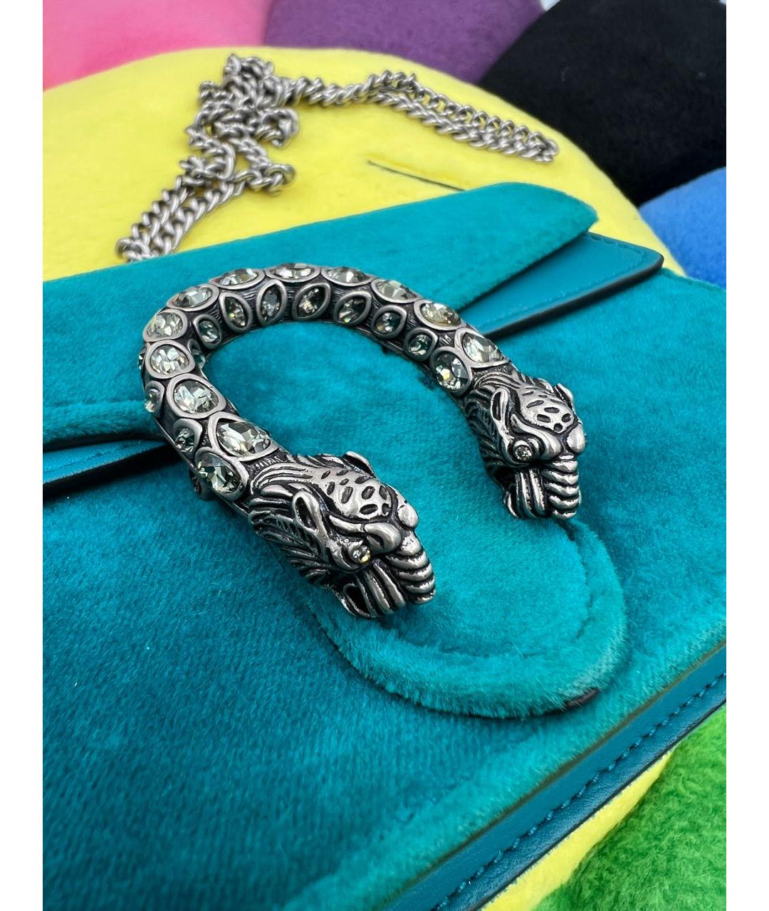 GUCCI Бирюзовая бархатная сумка через плечо, фото 3