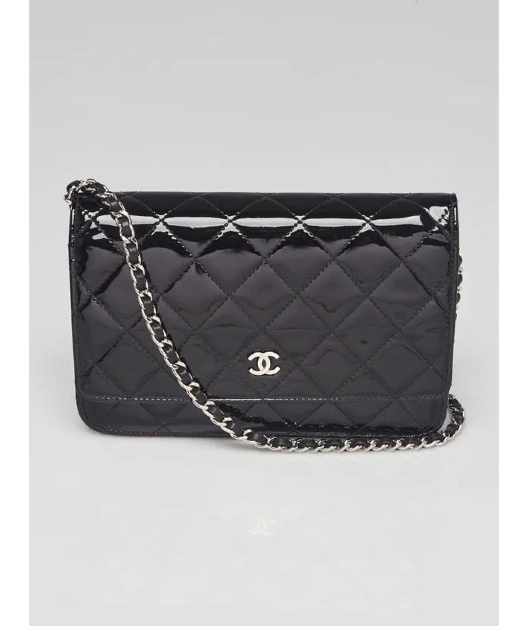 CHANEL Черная сумка через плечо из лакированной кожи, фото 9
