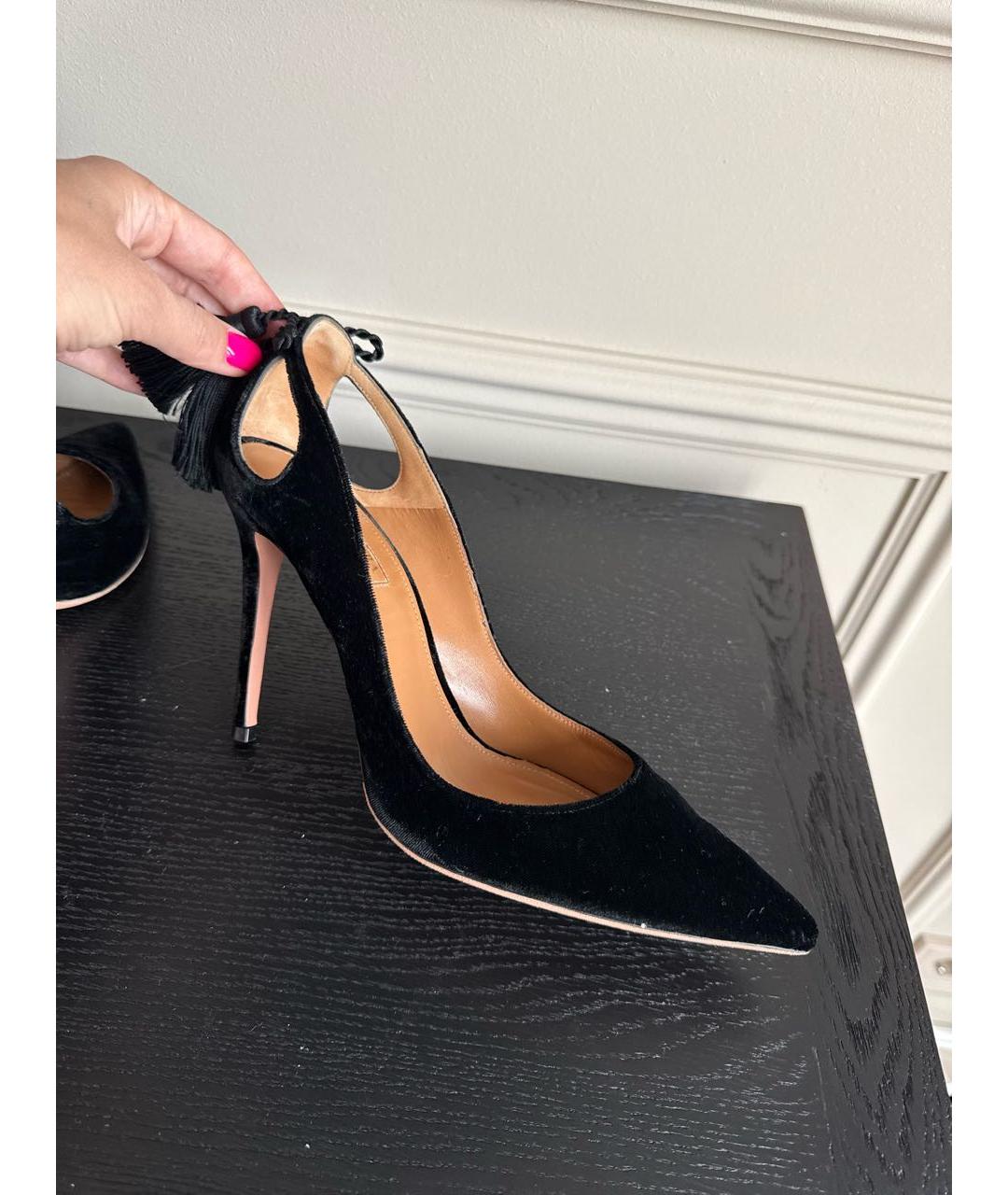 AQUAZZURA Черные бархатные туфли, фото 7