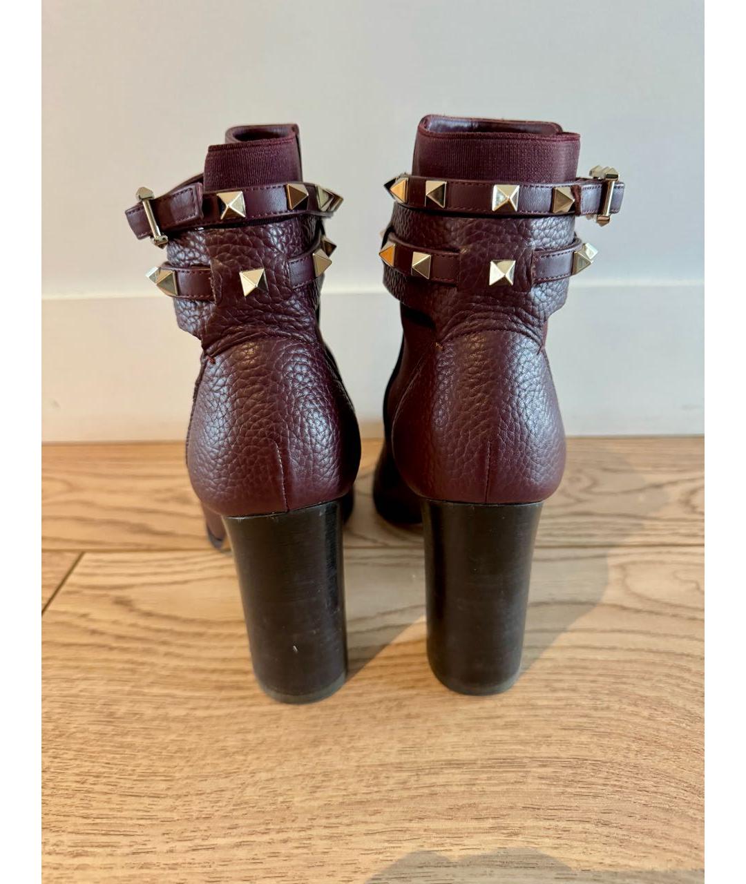 VALENTINO Бордовые кожаные ботильоны, фото 4