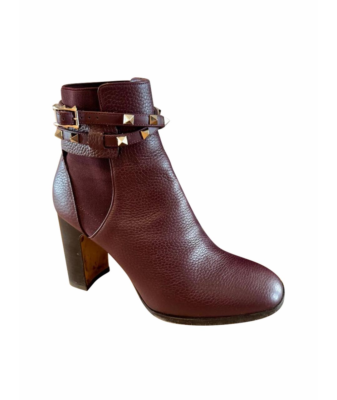 VALENTINO Бордовые кожаные ботильоны, фото 1