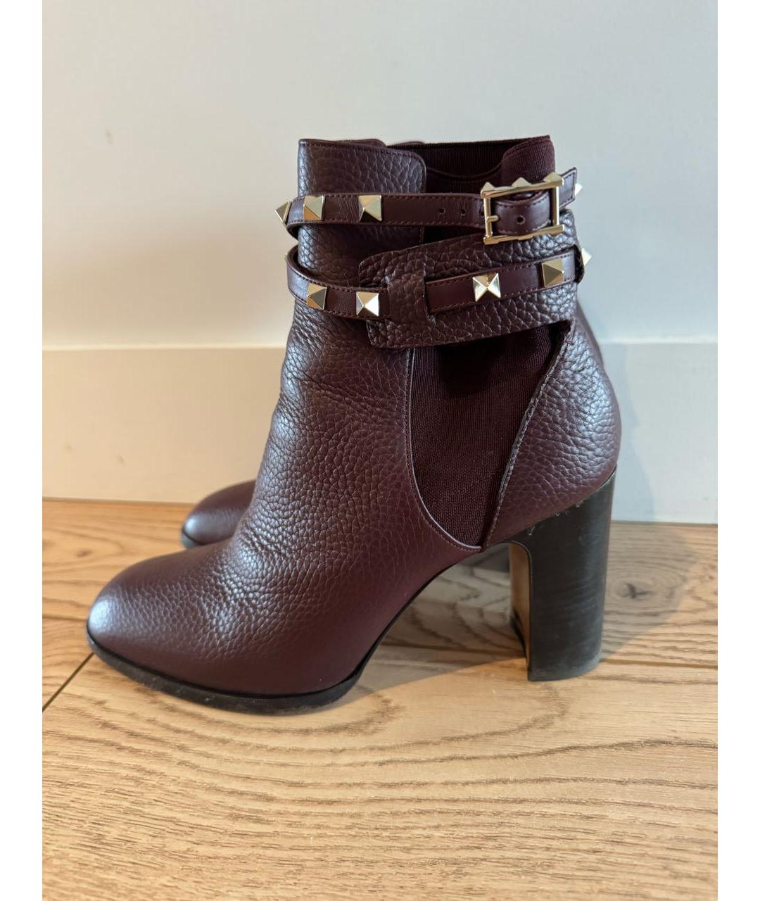 VALENTINO Бордовые кожаные ботильоны, фото 3