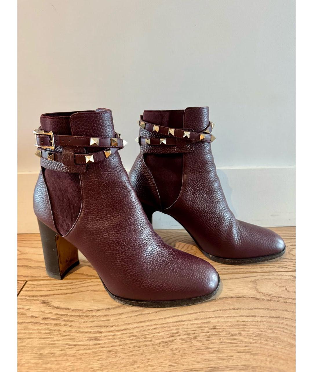 VALENTINO Бордовые кожаные ботильоны, фото 7