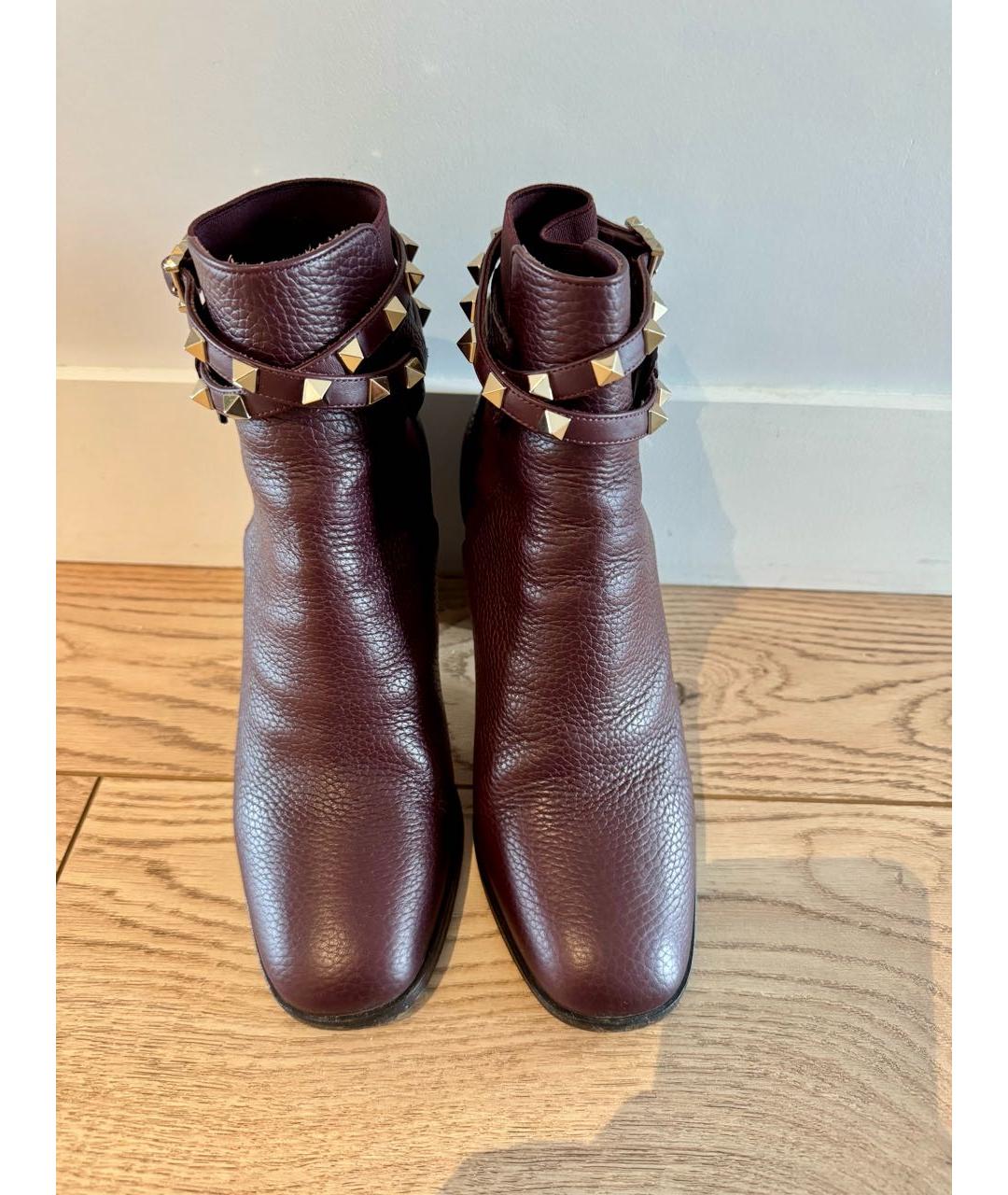 VALENTINO Бордовые кожаные ботильоны, фото 2
