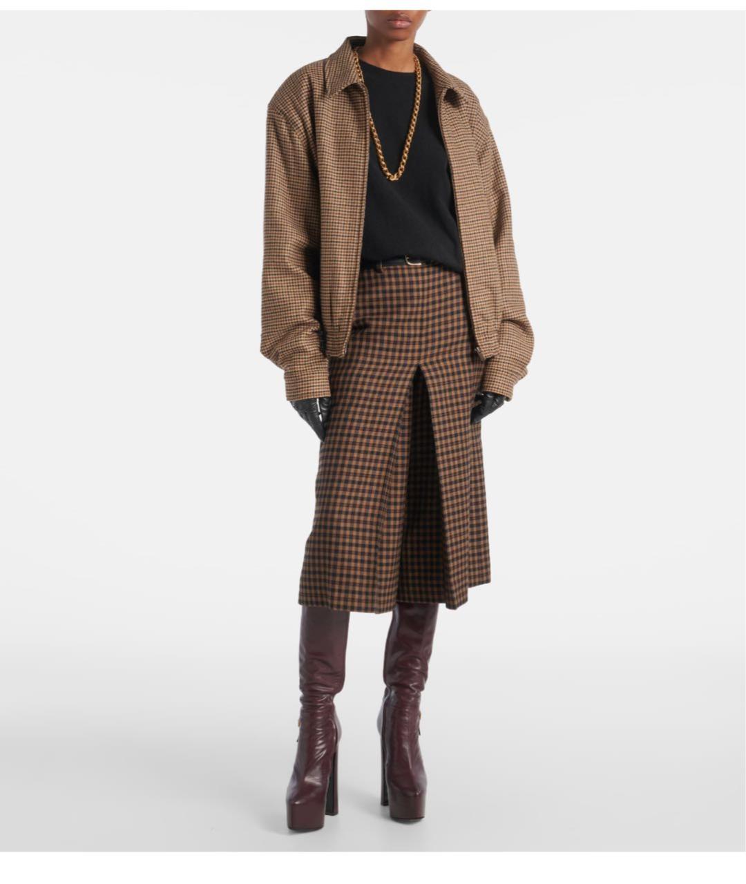 SAINT LAURENT Коричневая шерстяная юбка миди, фото 3