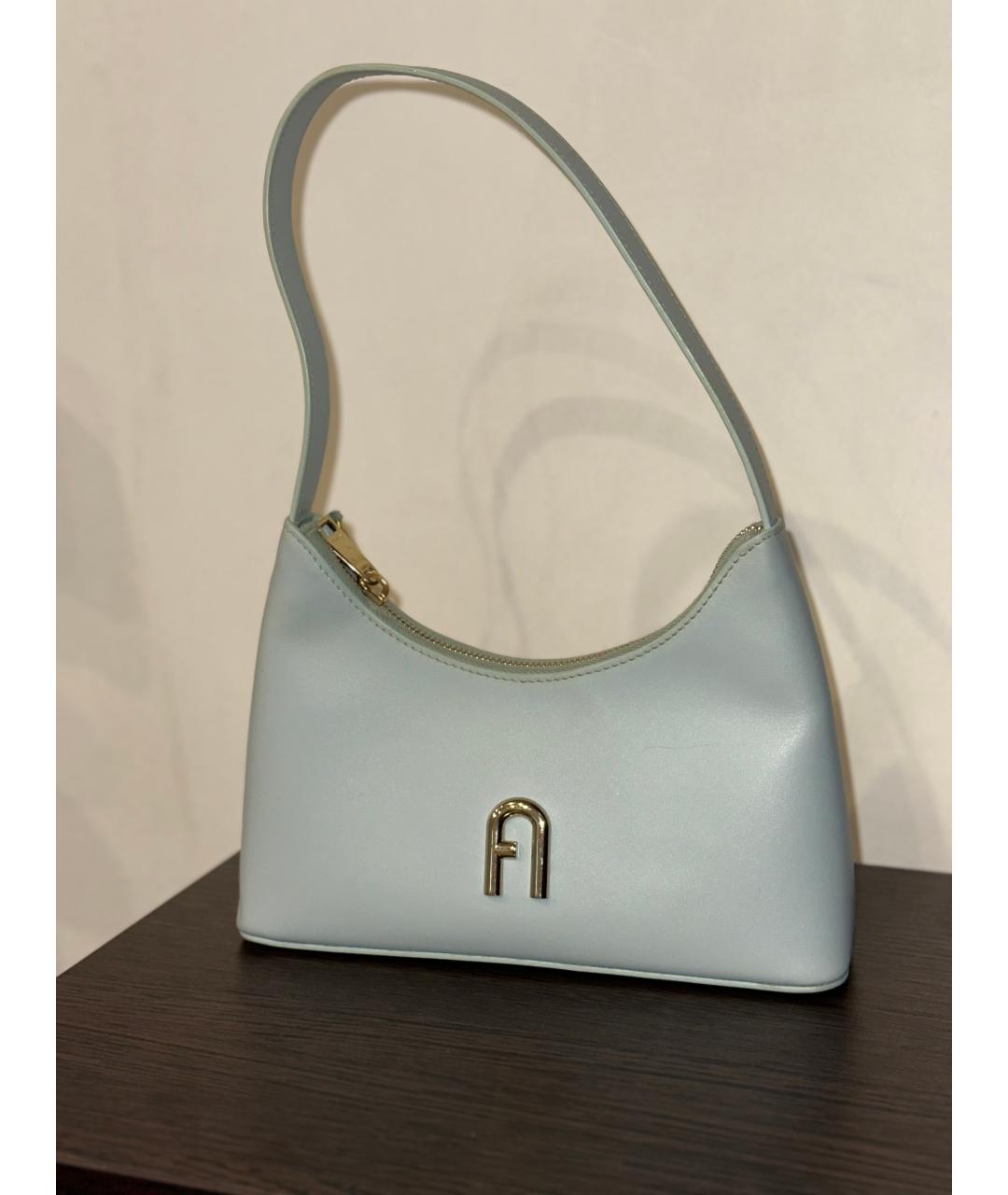 FURLA Голубая кожаная сумка с короткими ручками, фото 2
