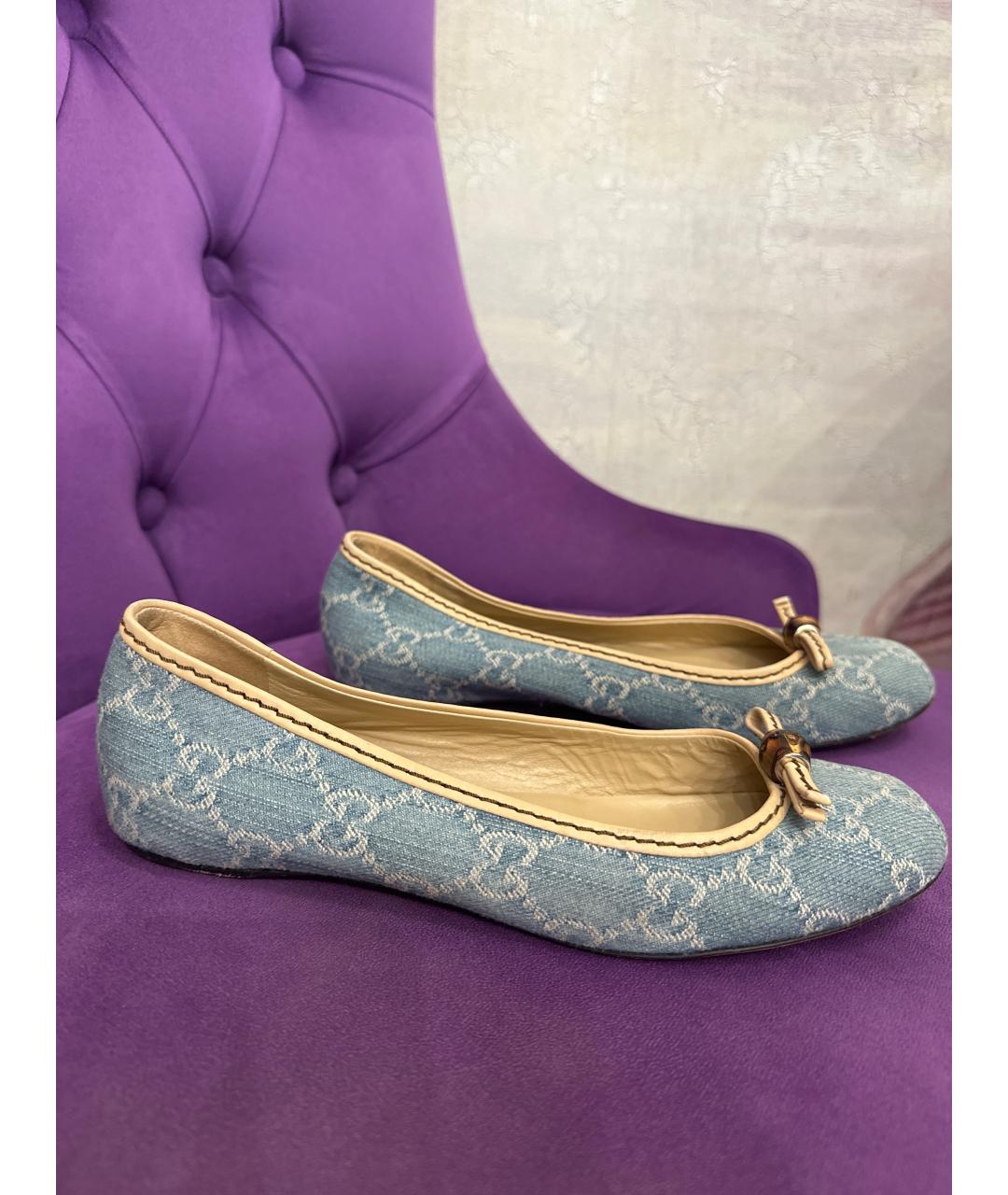 GUCCI Голубые текстильные балетки, фото 6