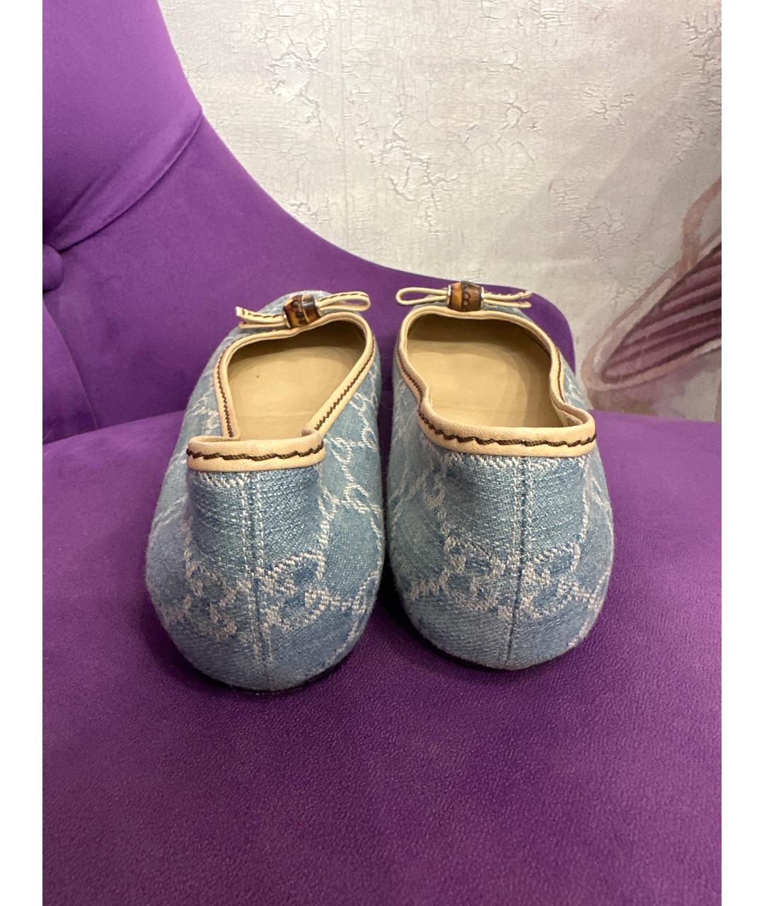 GUCCI Голубые текстильные балетки, фото 4
