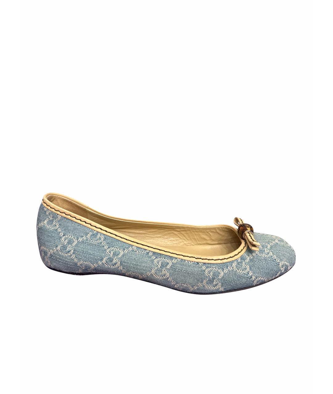 GUCCI Голубые текстильные балетки, фото 1