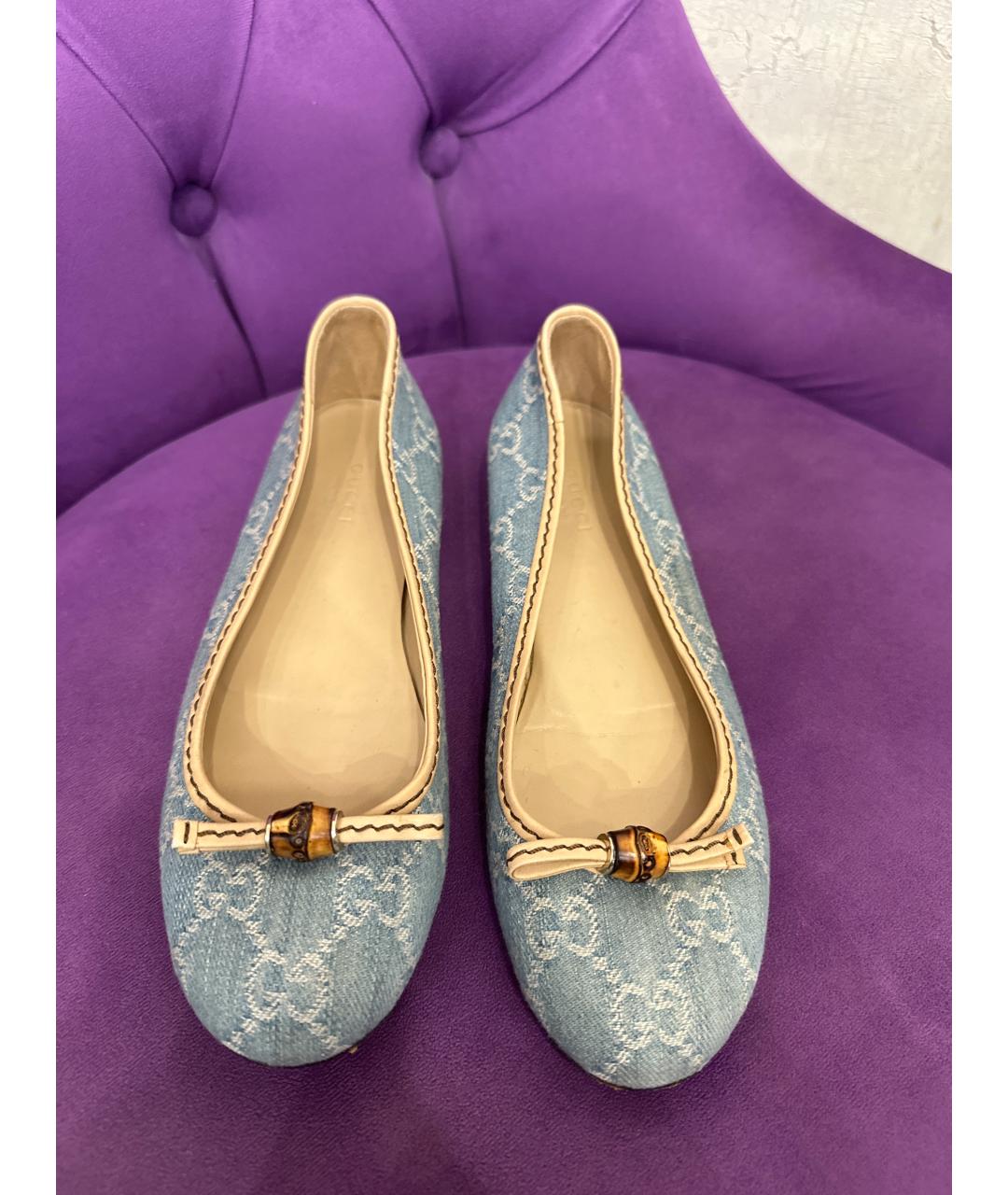 GUCCI Голубые текстильные балетки, фото 2