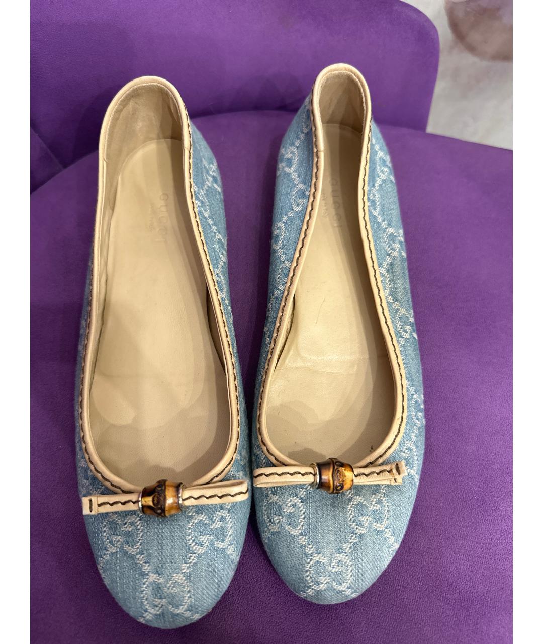 GUCCI Голубые текстильные балетки, фото 3