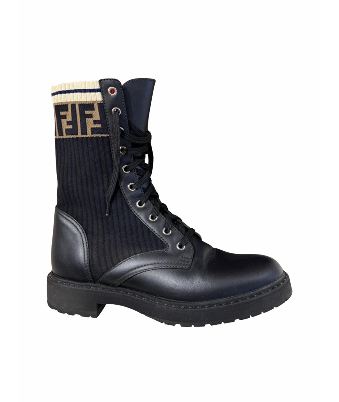 FENDI Черные кожаные ботинки, фото 1