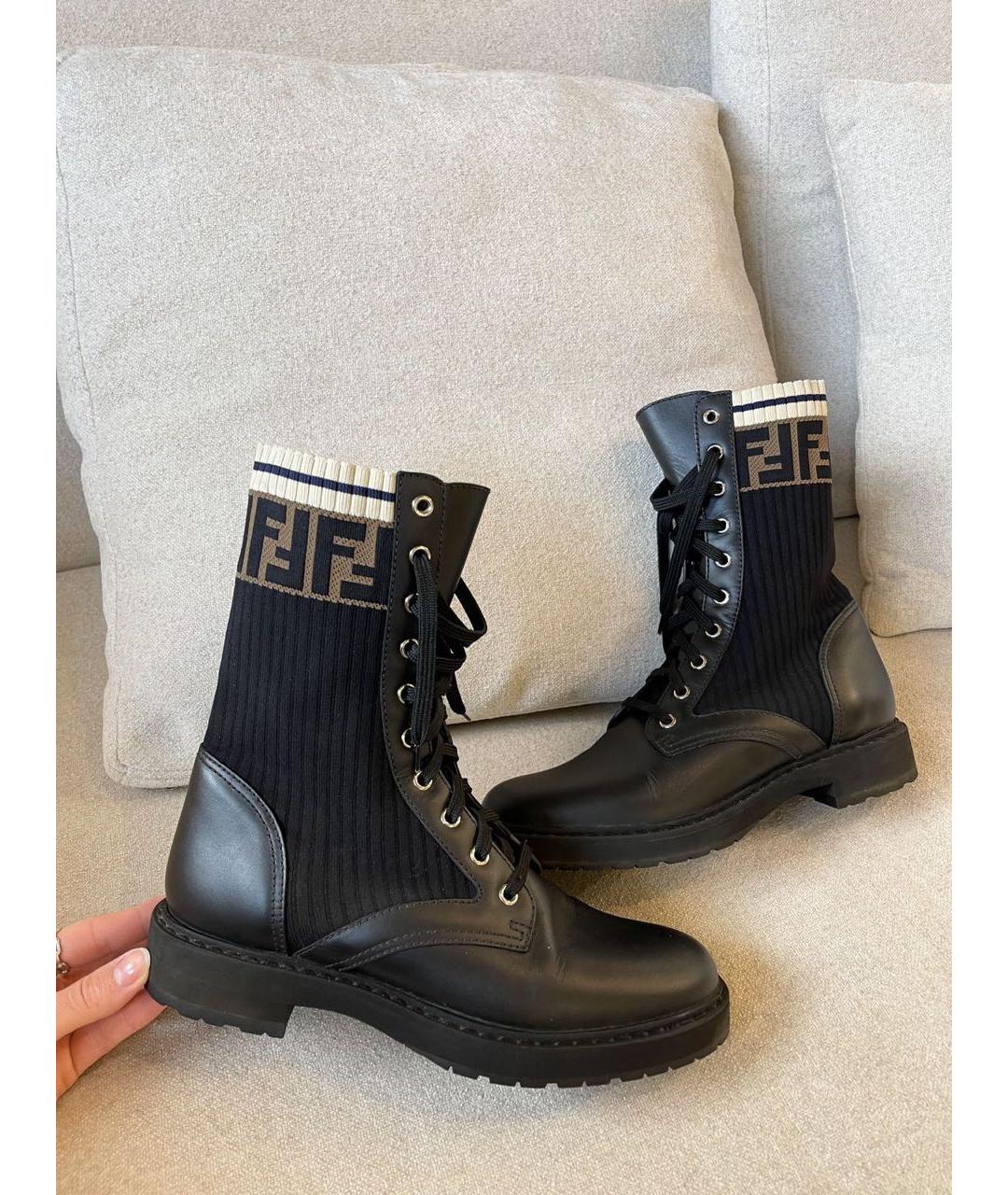 FENDI Черные кожаные ботинки, фото 2
