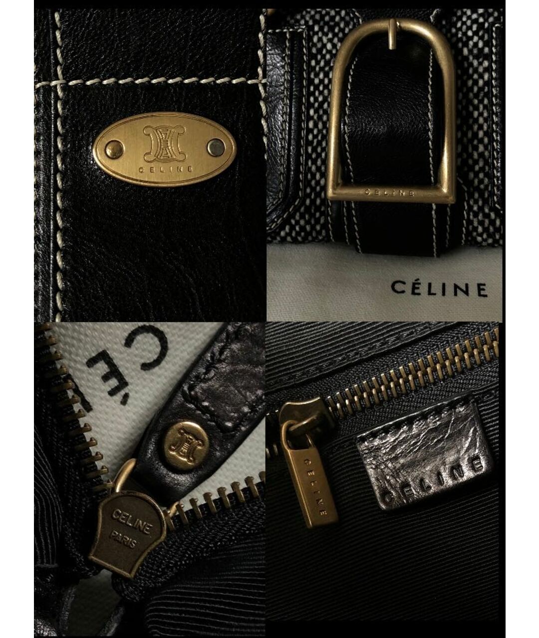 CELINE PRE-OWNED Черная твидовая сумка с короткими ручками, фото 7
