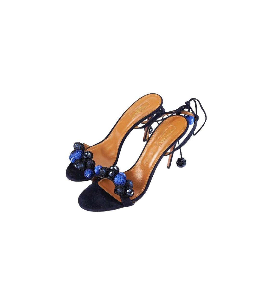 AQUAZZURA Темно-синие замшевые босоножки, фото 5