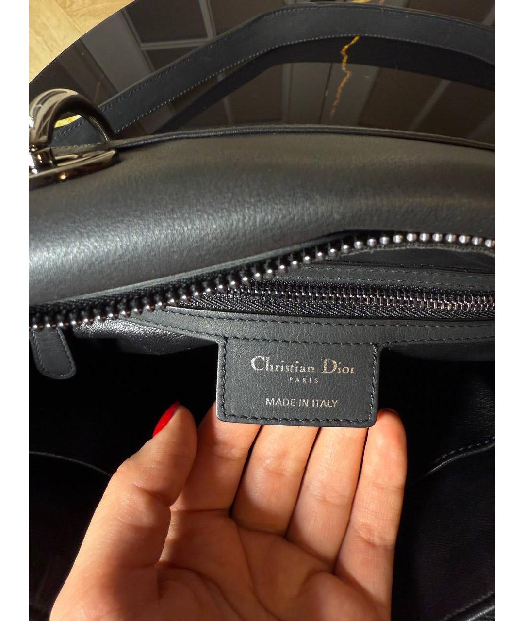 CHRISTIAN DIOR Черная кожаная сумка тоут, фото 3