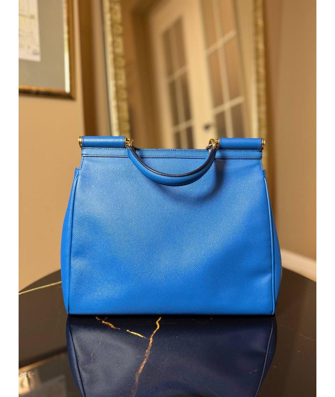 DOLCE&GABBANA Синяя кожаная сумка с короткими ручками, фото 3