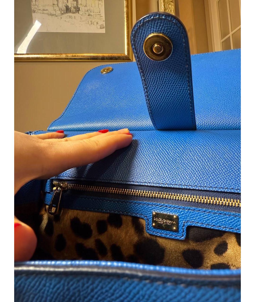 DOLCE&GABBANA Синяя кожаная сумка с короткими ручками, фото 4