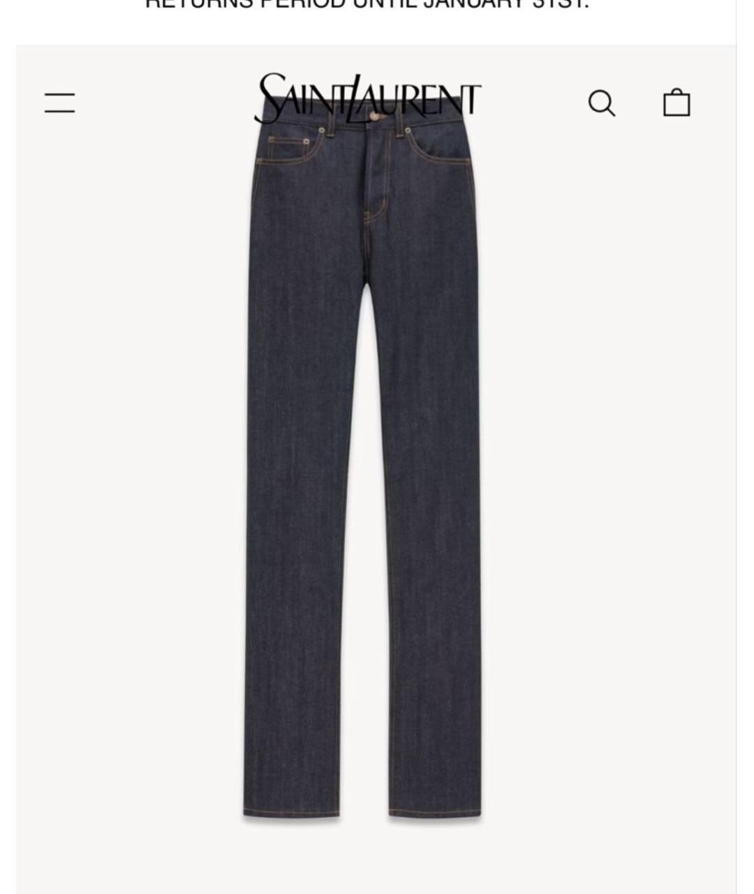 SAINT LAURENT Темно-синие хлопковые прямые джинсы, фото 2