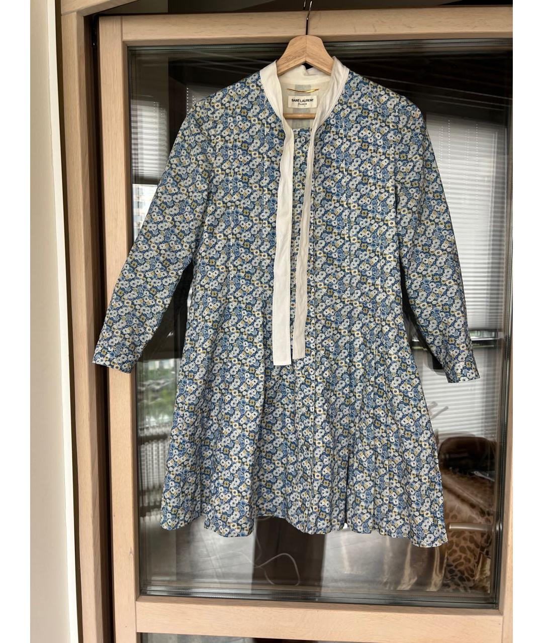 SAINT LAURENT Голубое хлопковое коктейльное платье, фото 5