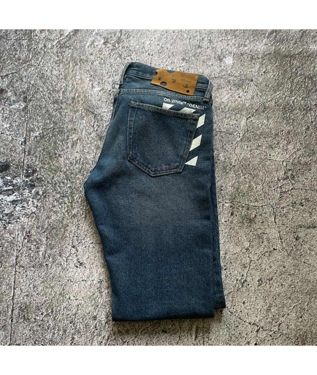 OFF-WHITE Синие хлопковые прямые джинсы, фото 8