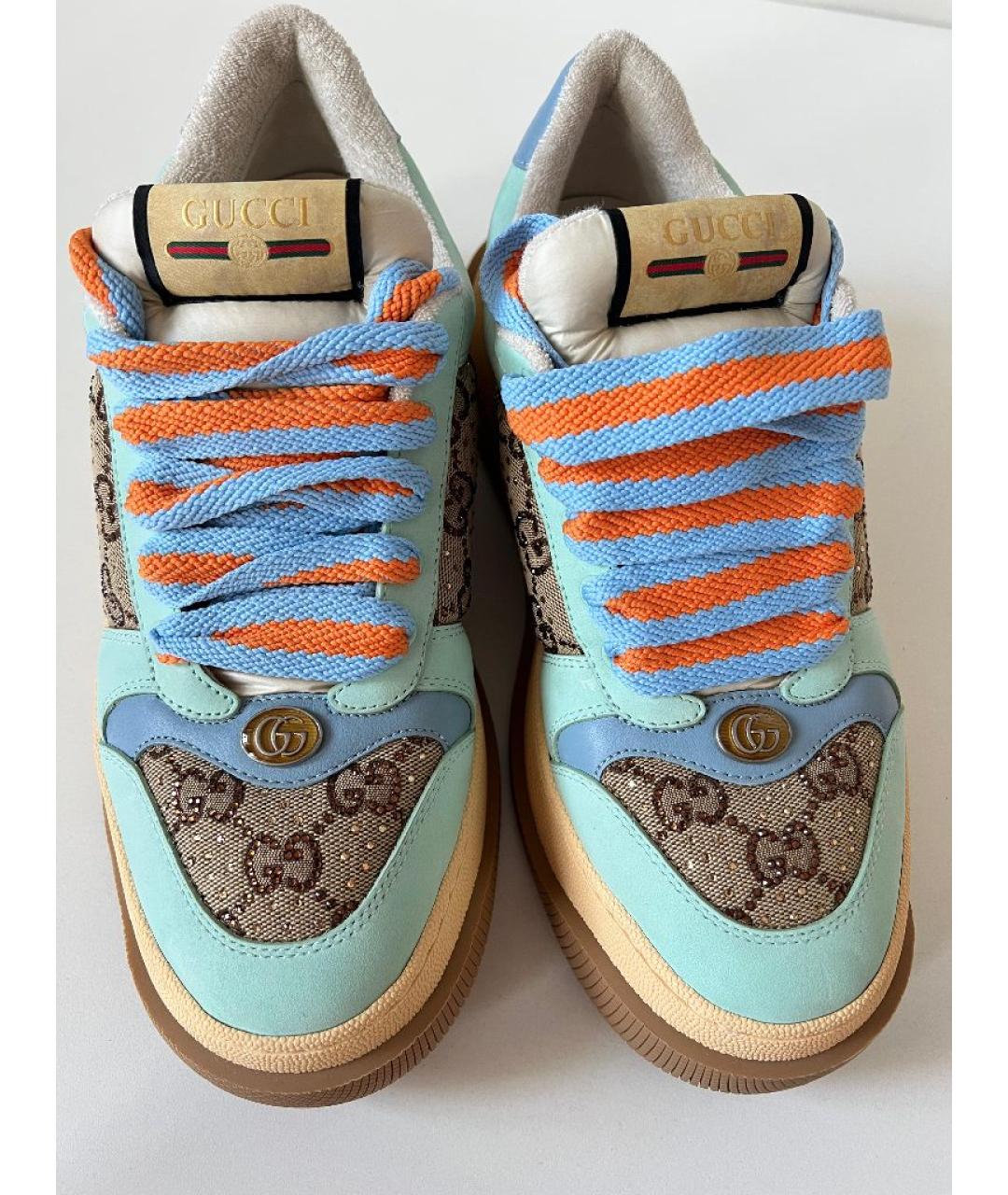GUCCI Бирюзовые кожаные кроссовки, фото 2