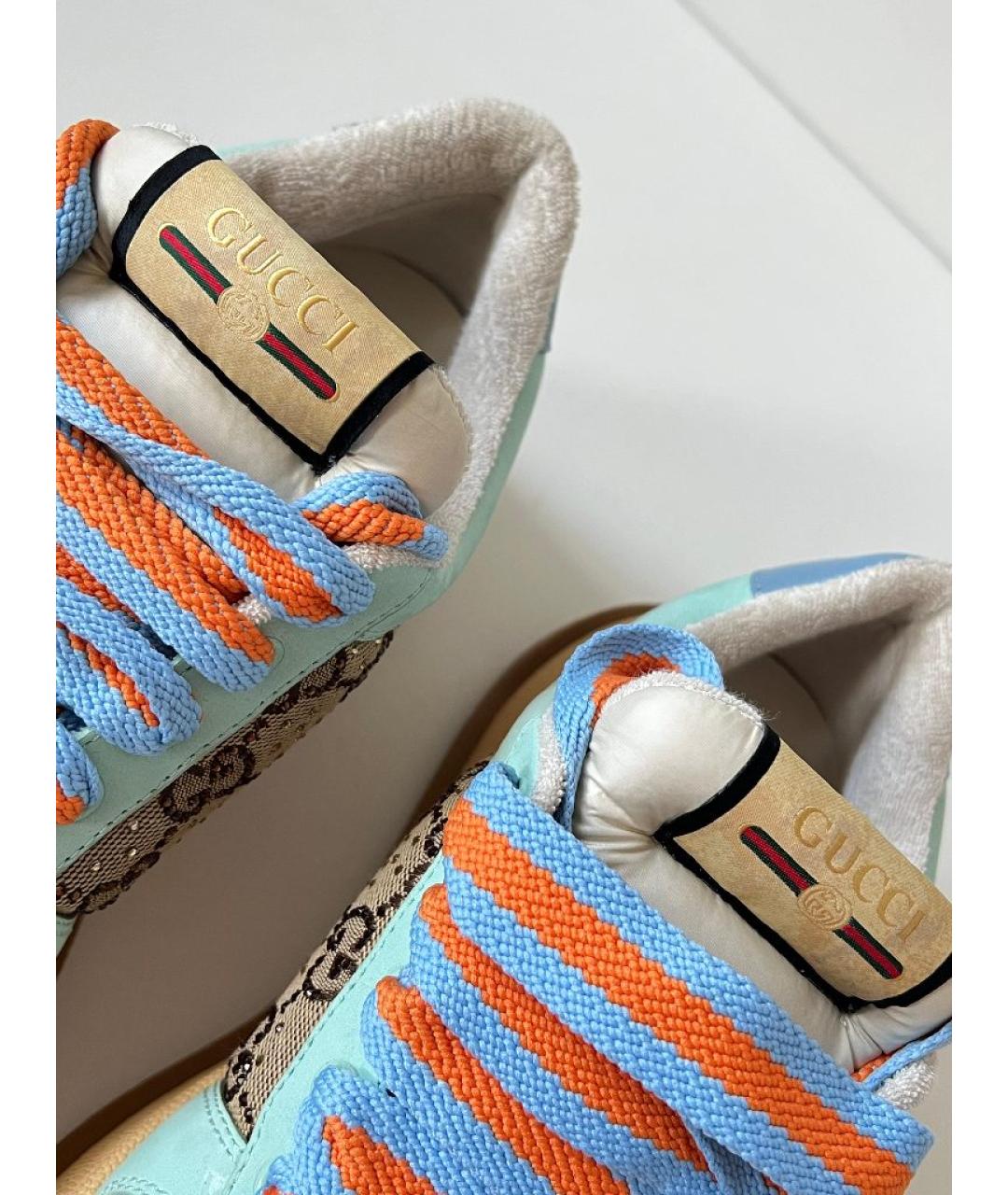 GUCCI Бирюзовые кожаные кроссовки, фото 8