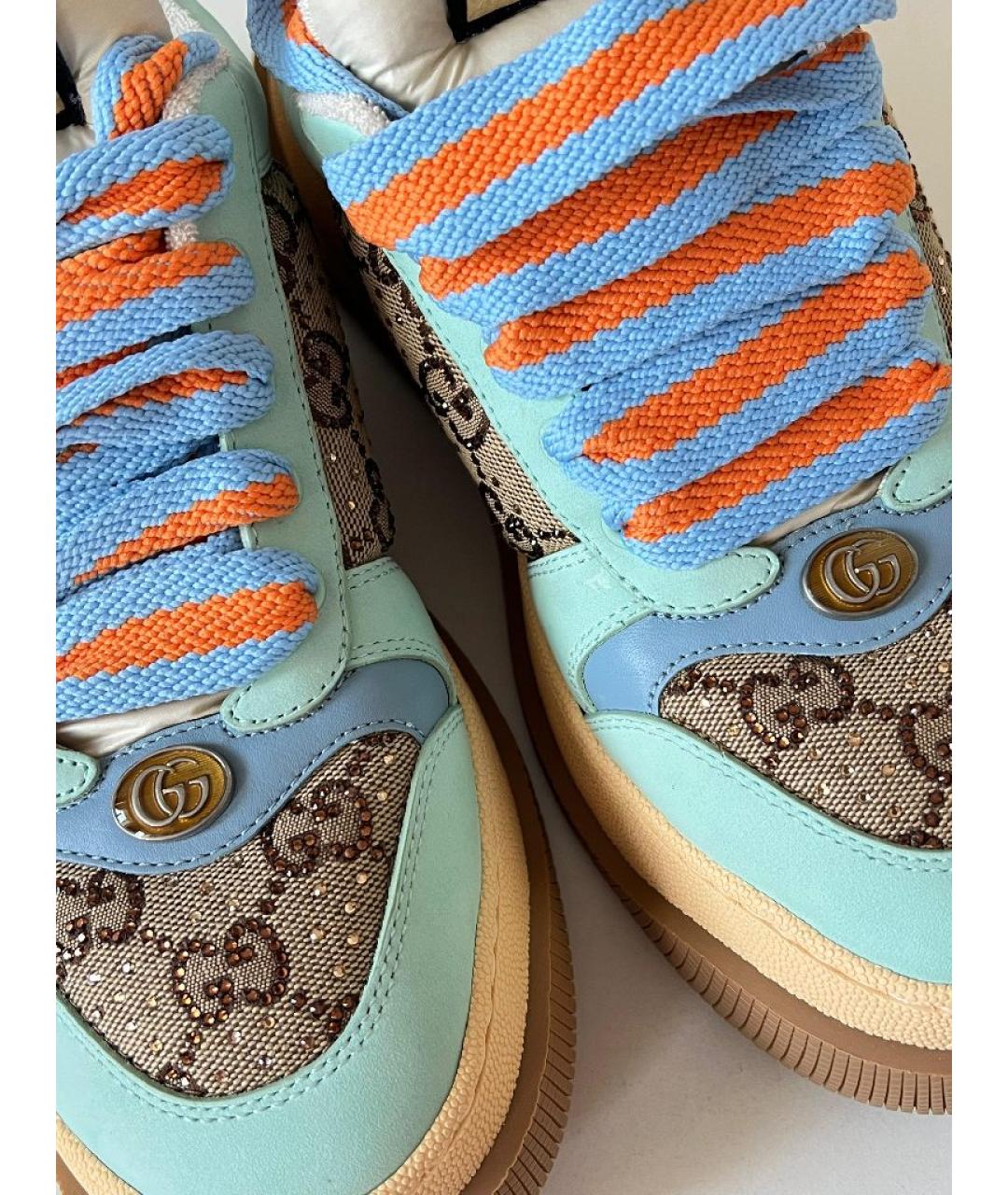 GUCCI Бирюзовые кожаные кроссовки, фото 7