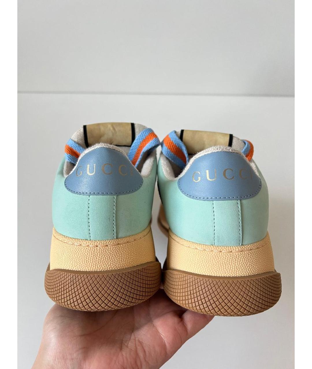 GUCCI Бирюзовые кожаные кроссовки, фото 4