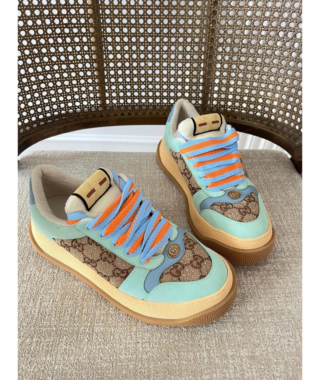 GUCCI Бирюзовые кожаные кроссовки, фото 9