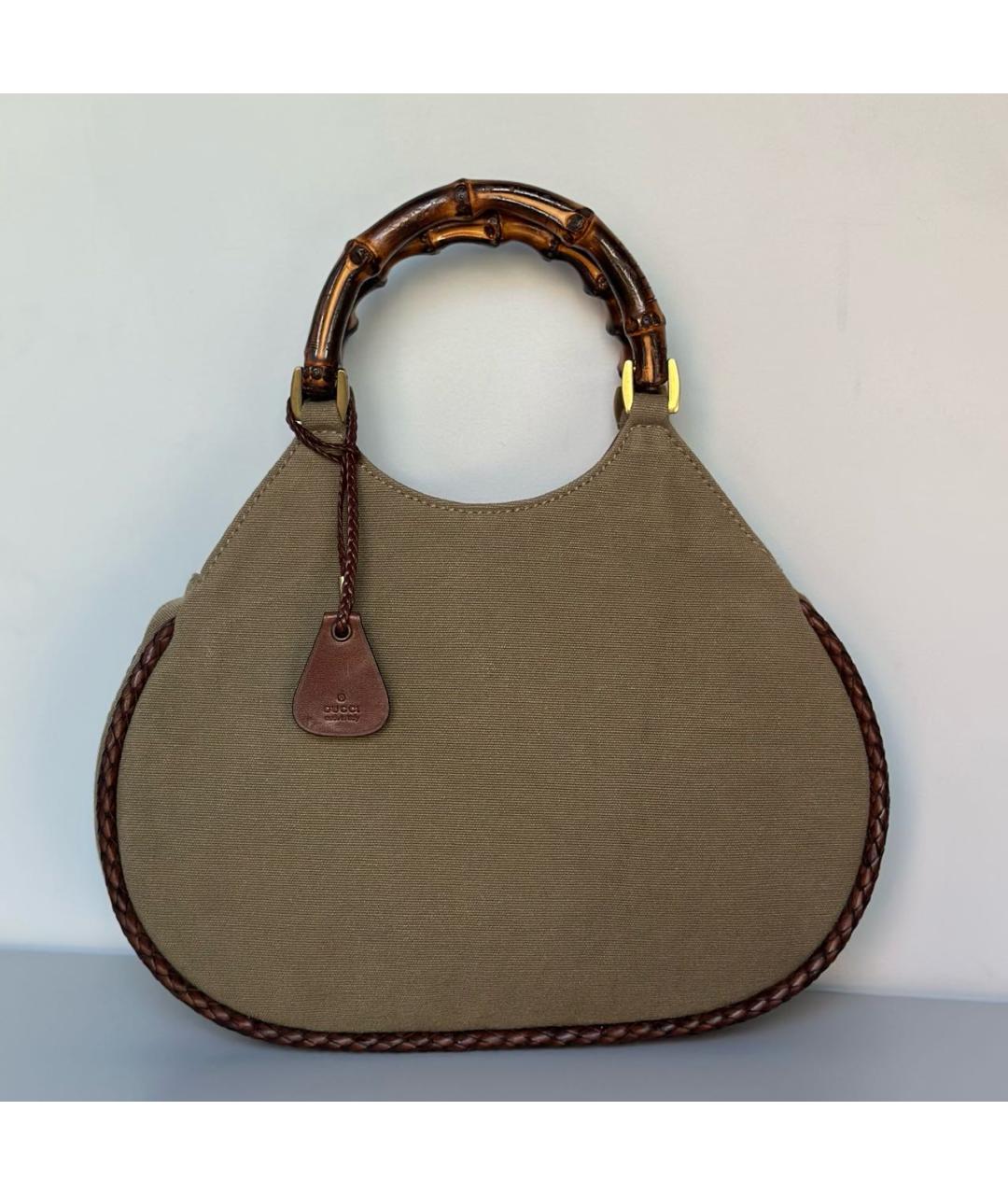 GUCCI Хаки тканевая сумка с короткими ручками, фото 9
