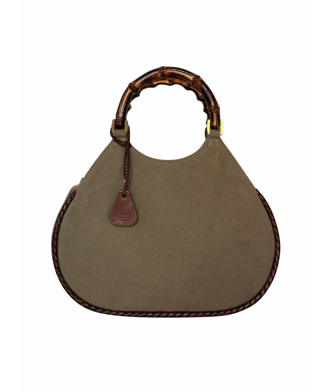 GUCCI Хаки тканевая сумка с короткими ручками, фото 1