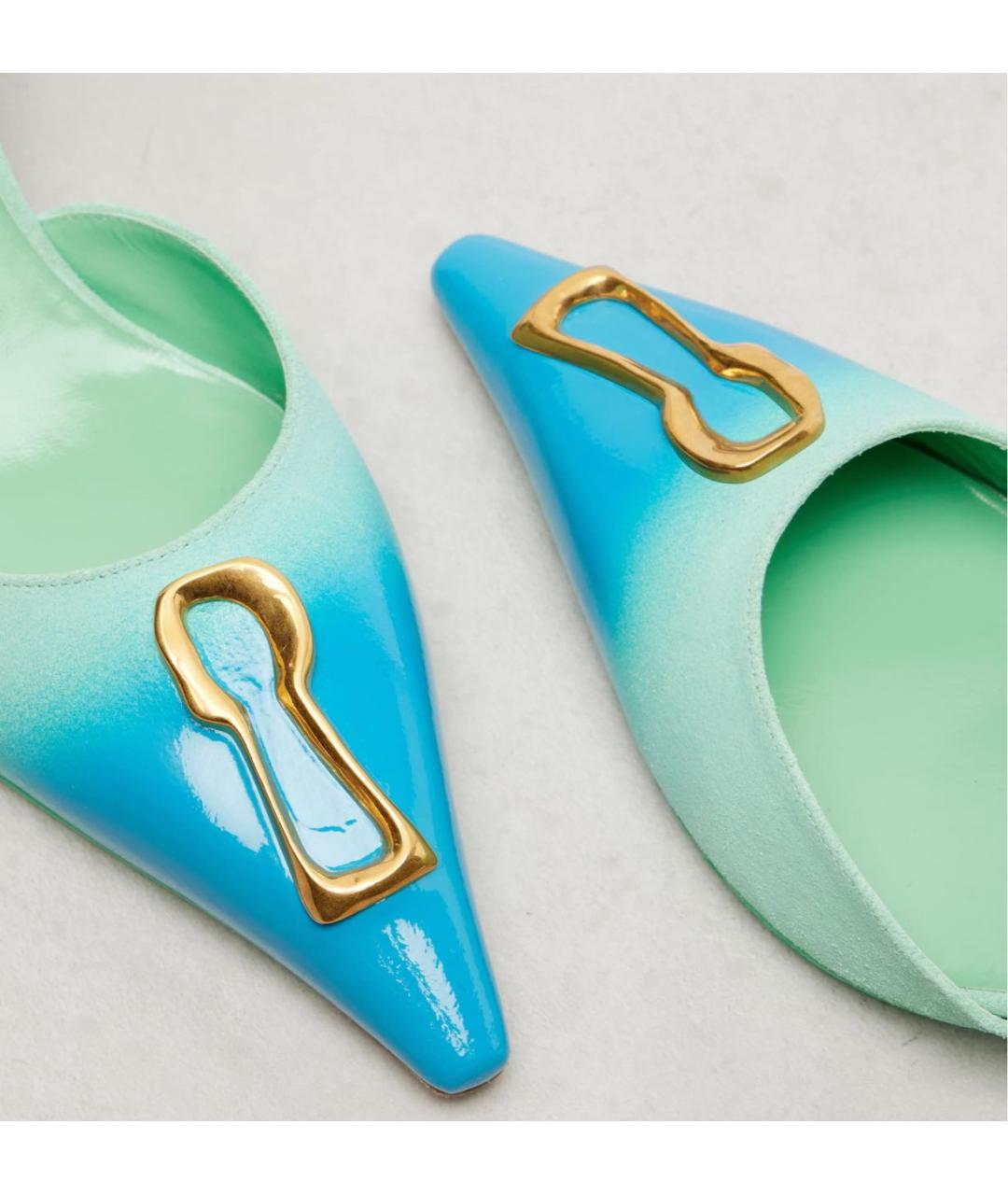 SCHIAPARELLI Голубые кожаные лодочки на низком каблуке, фото 2