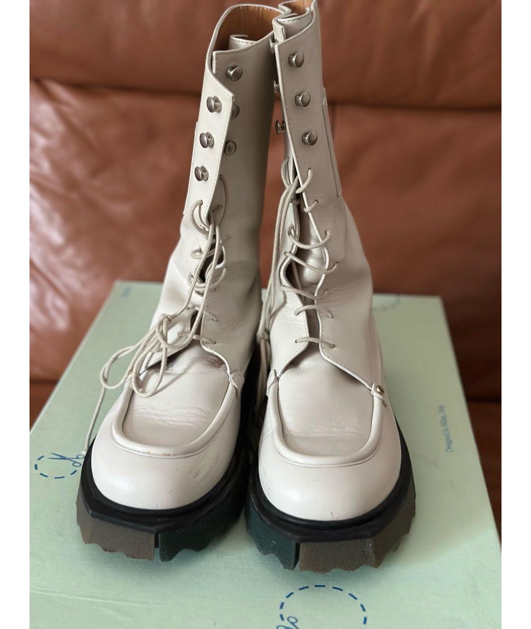 OFF-WHITE Белые кожаные ботинки, фото 2