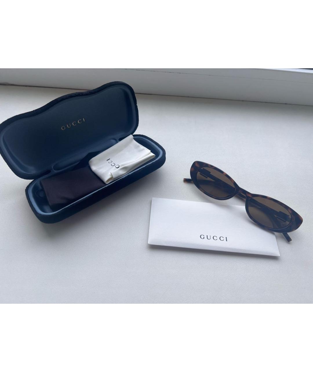 GUCCI Коричневые пластиковые солнцезащитные очки, фото 2