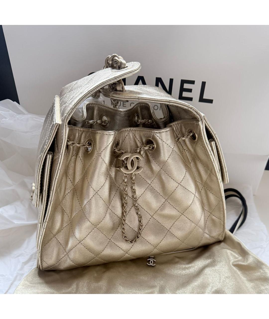 CHANEL Золотая кожаная сумка тоут, фото 3