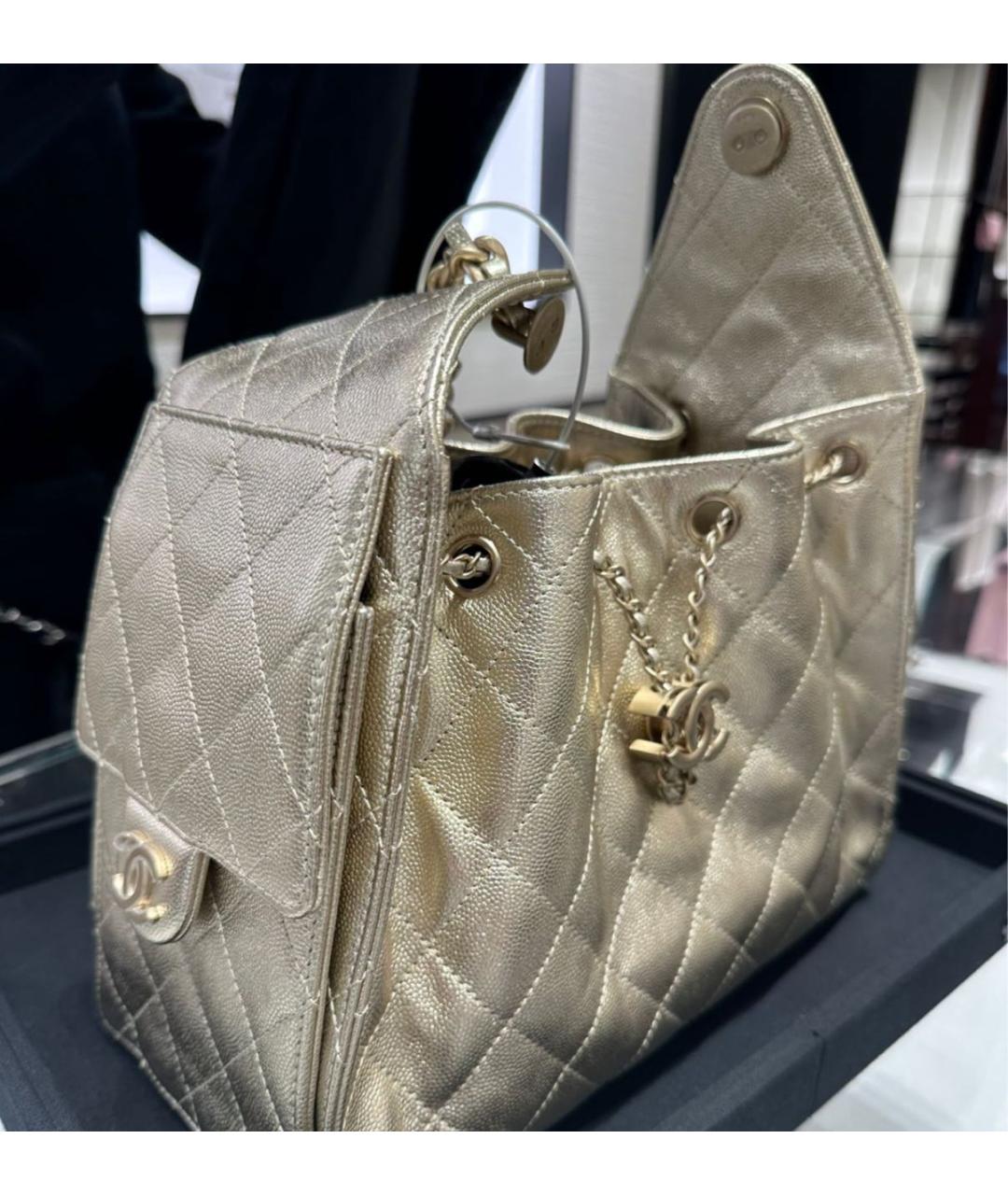 CHANEL Золотая кожаная сумка тоут, фото 2