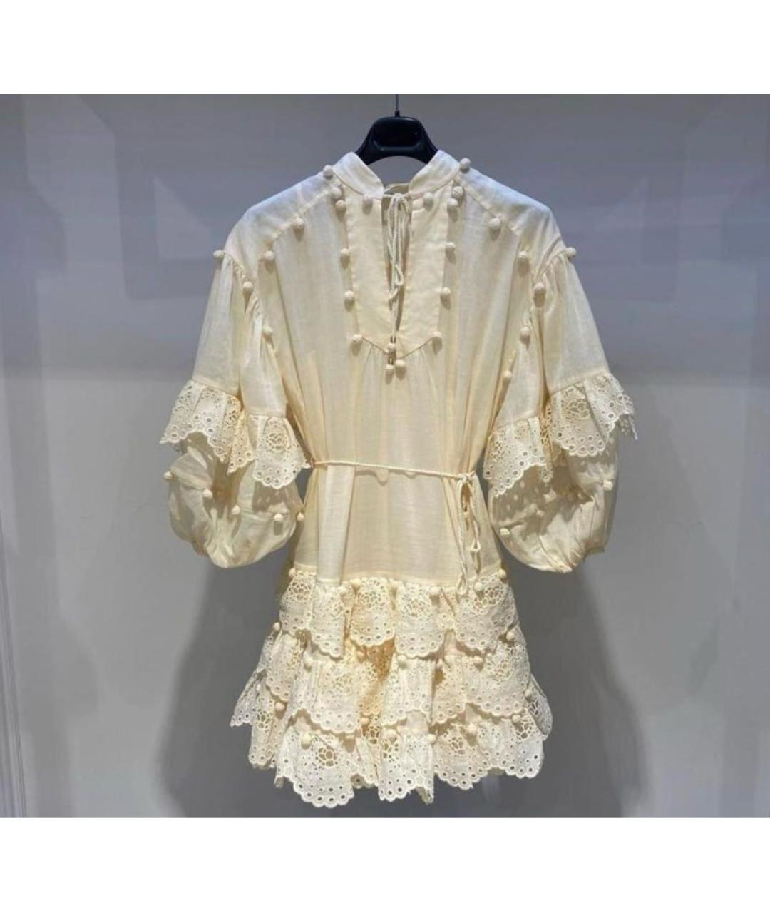 ZIMMERMANN Бежевое льняное повседневное платье, фото 2